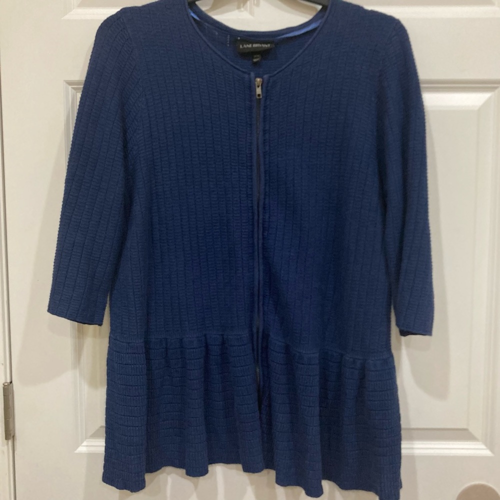 Lane Bryant 18/20 faded blue knit pleplum zip up cardigan 3/4 sleeve 118641